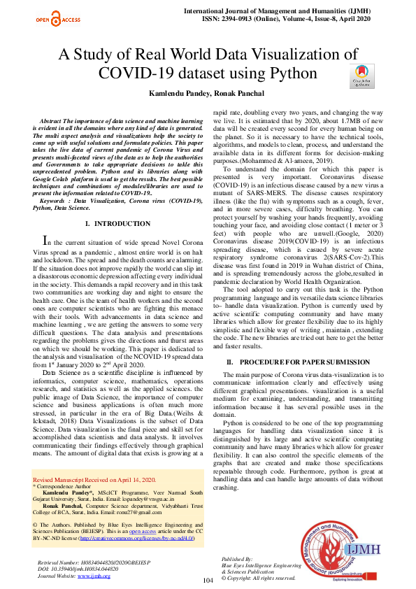 (PDF) A Study of Real World Data Visualization of COVID-19 dataset ...