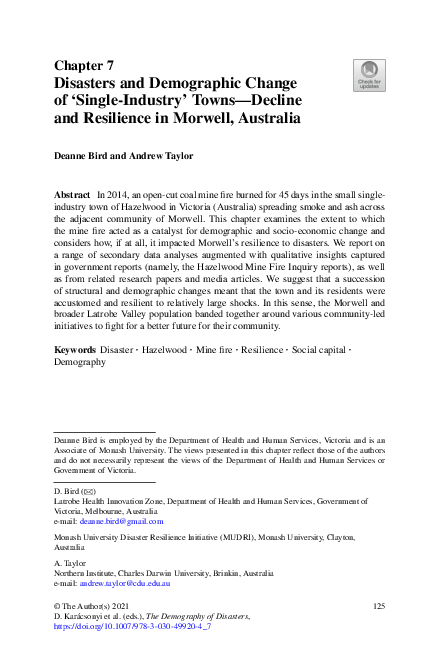 (PDF) Disasters and Demographic Change of ‘Single-Industry’ Towns ...