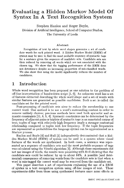 (PDF) Evaluating a Hidden Markov Model Of Syntax In A Text Recognition ...