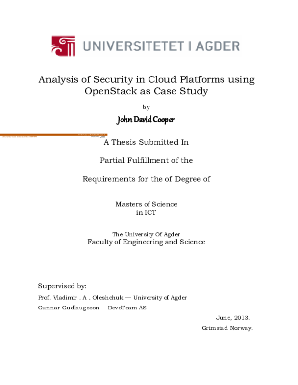 (PDF) Analysis of security in cloud platforms using OpenStack as case study