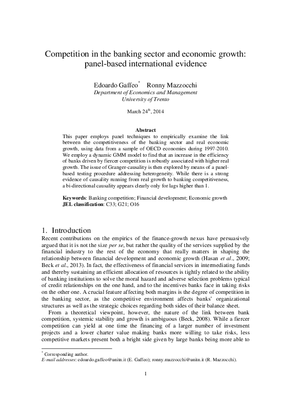 (PDF) Competition in the Banking Sector and Economic Growth: Panel ...