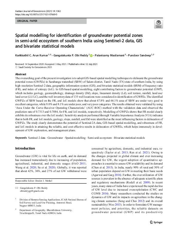 (PDF) Spatial modelling for identification of groundwater potential ...