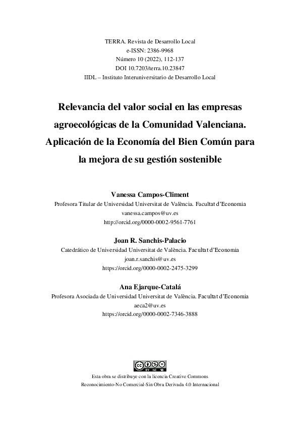 (PDF) Relevancia del valor social en las empresas agroecológicas de la ...