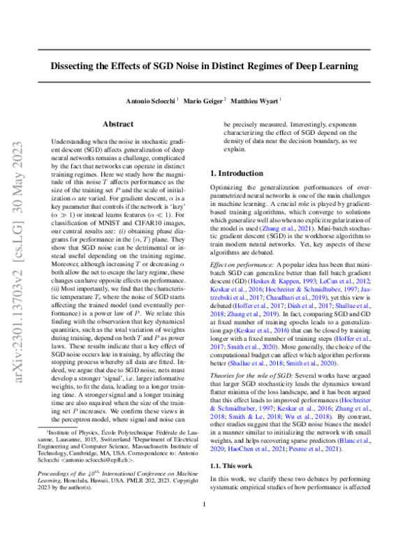 (PDF) Dissecting the Effects of SGD Noise in Distinct Regimes of Deep ...