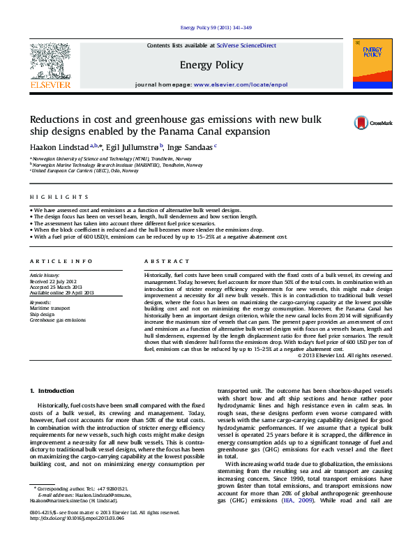 (PDF) Reductions in cost and greenhouse gas emissions with new bulk ...