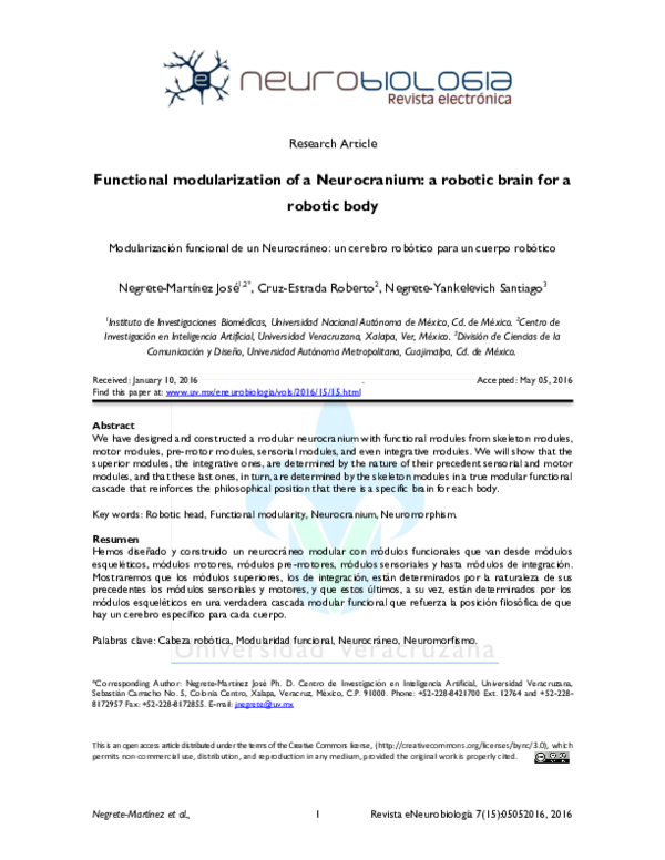 (PDF) Functional modularization of a Neurocranium: a robotic brain for ...
