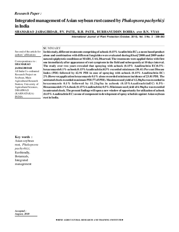 (PDF) Integrated management of Asian soybean rust caused by Phakopsora ...