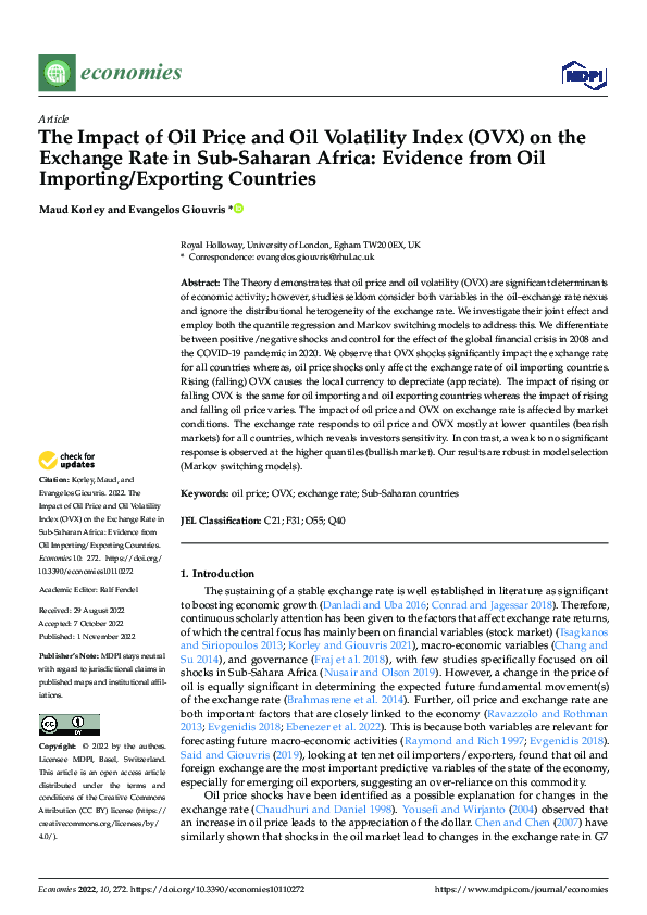 (PDF) The Impact of Oil Price and Oil Volatility Index (OVX) on the ...