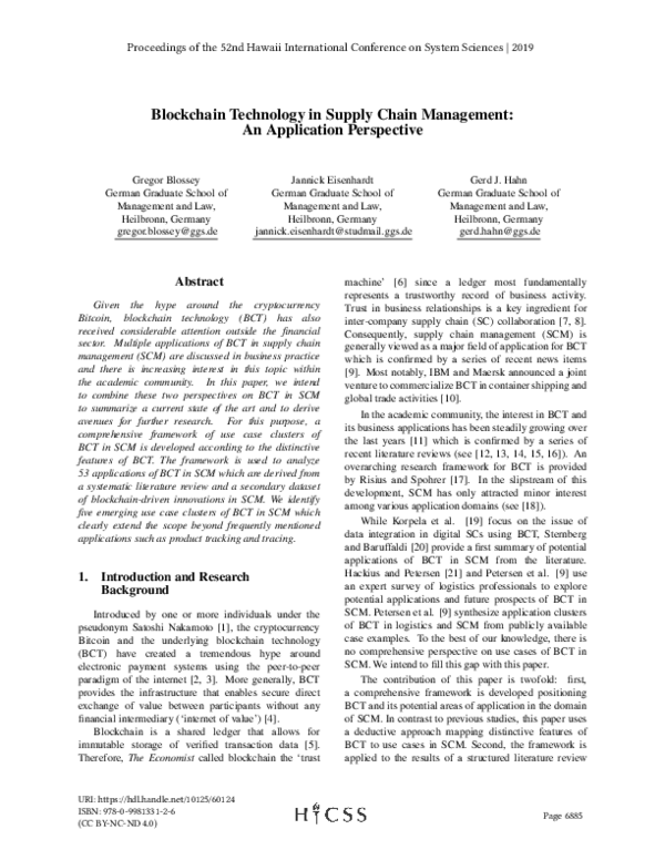 (PDF) Blockchain Technology in Supply Chain Management: An Application ...