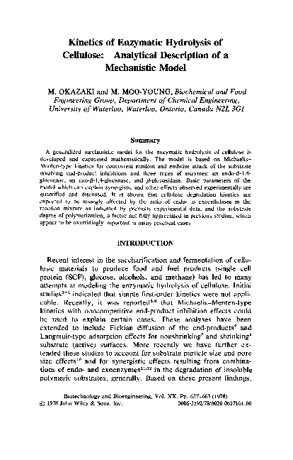 (PDF) Kinetics of the enzymatic hydrolysis of cellulose: 1. A ...