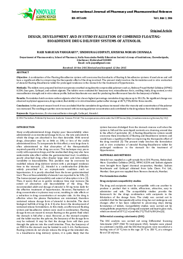 (PDF) DESIGN, DEVELOPMENT AND IN VITRO EVALUATION OF COMBINED FLOATING ...
