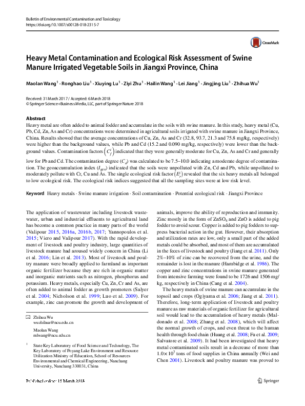 (PDF) Heavy metal contamination and ecological risk assessment in the ...