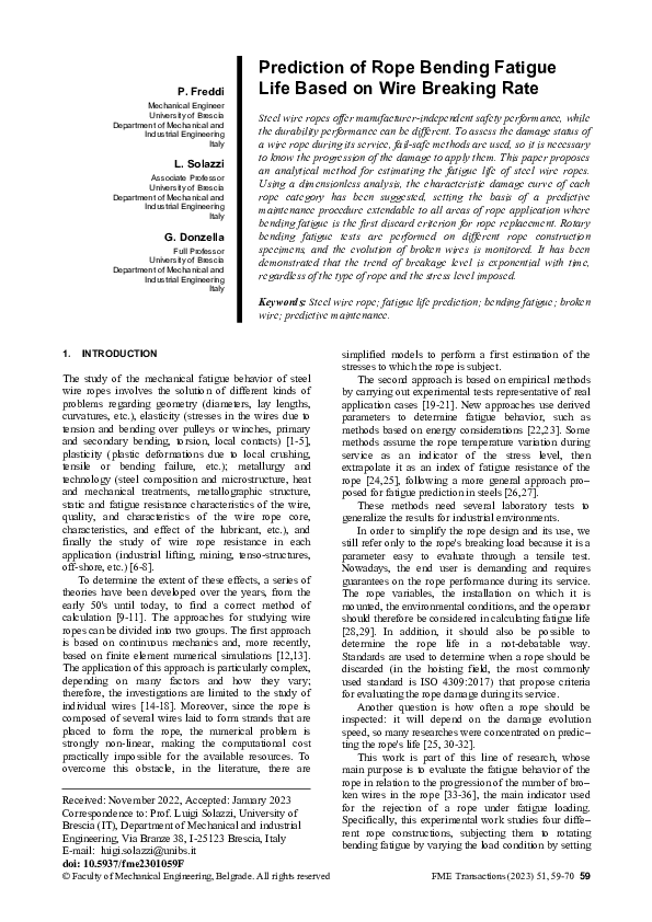 (PDF) Prediction of rope bending fatigue life based on wire breaking rate