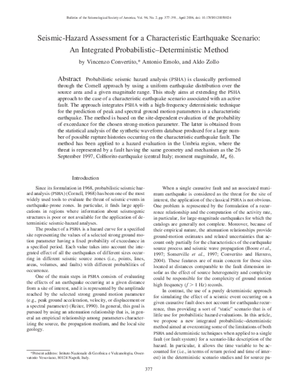 (PDF) Seismic Hazard Assessment for a Characteristic Earthquake ...