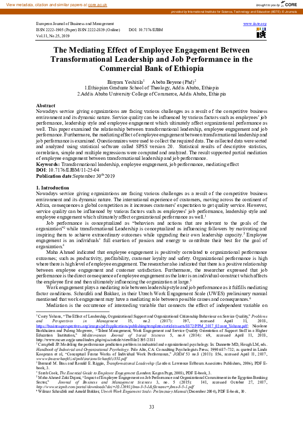 (PDF) The Mediating Effect of Employee Engagement Between ...
