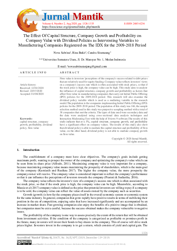 (PDF) The Effect Of Capital Structure, Company Growth and Profitability ...