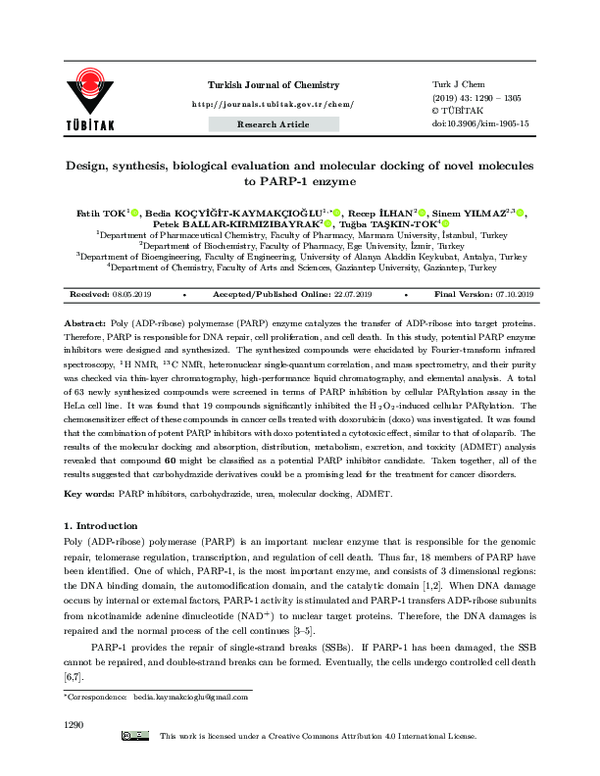 (PDF) Design, synthesis, biological evaluation and molecular docking of ...