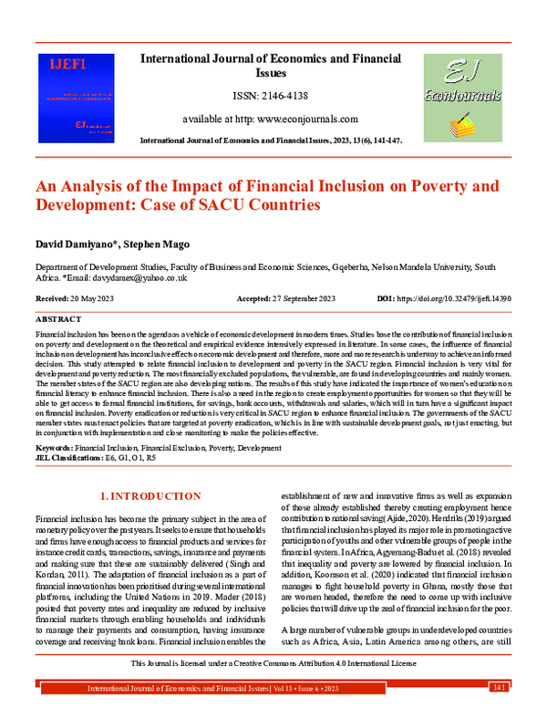 (PDF) An Analysis of the Impact of Financial Inclusion on Poverty and ...