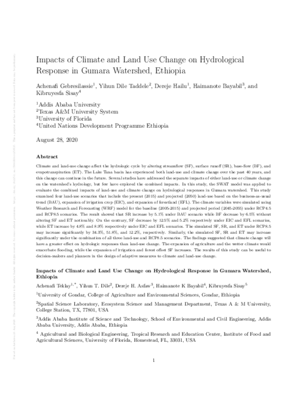 (PDF) Impacts of Climate and Land Use Change on Hydrological Response ...
