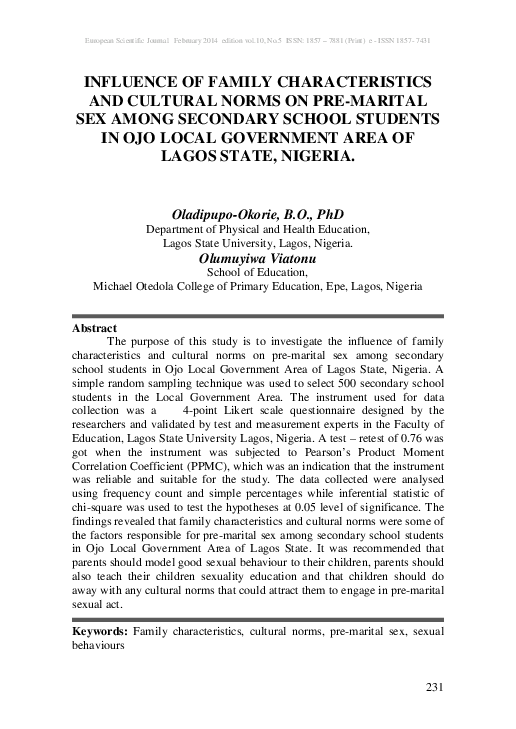 (PDF) Influence of Family Characteristics and Cultural Norms on Pre ...