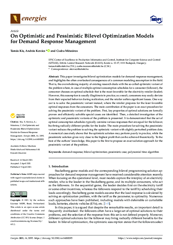 (PDF) On Optimistic and Pessimistic Bilevel Optimization Models for ...