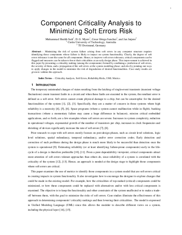 (PDF) Component criticality analysis to minimize soft errors risk