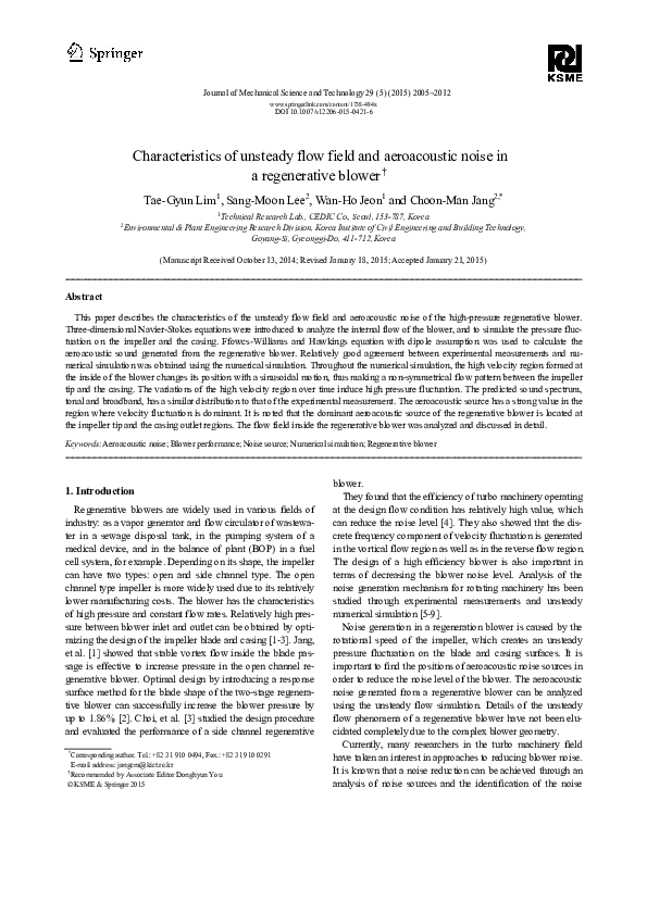 (PDF) Characteristics of unsteady flow field and aeroacoustic noise in ...