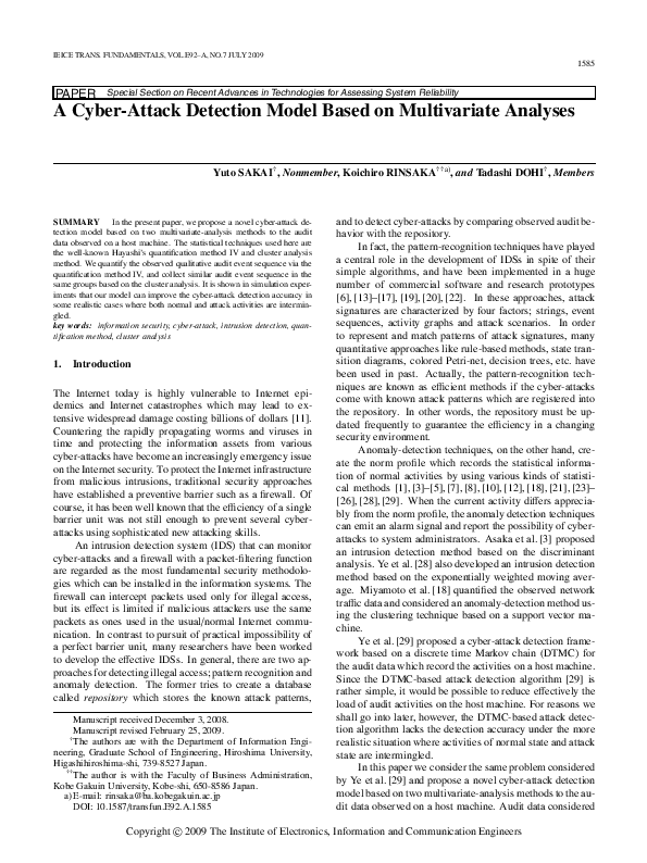 (PDF) A Cyber-Attack Detection Model Based on Multivariate Analyses
