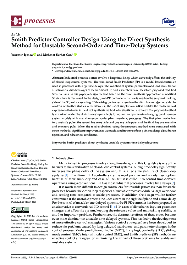 (PDF) Smith Predictor Controller Design Using the Direct Synthesis ...