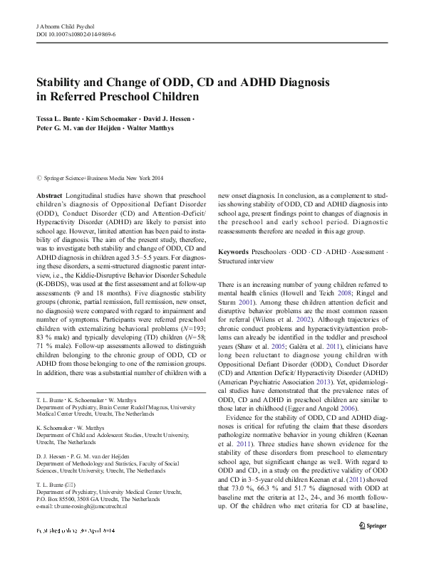 (PDF) Stability and Change of ODD, CD and ADHD Diagnosis in Referred ...