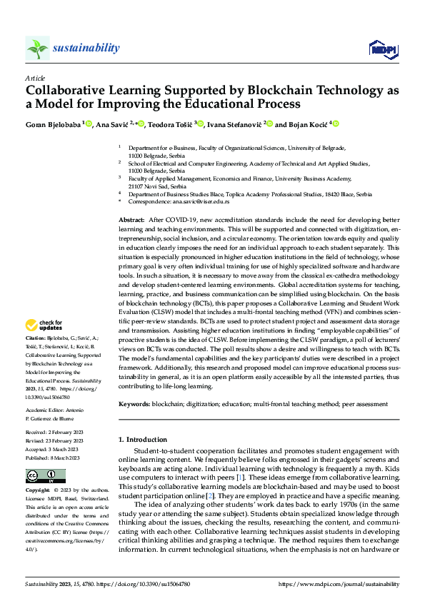 (PDF) Collaborative Learning Supported by Blockchain Technology as a ...