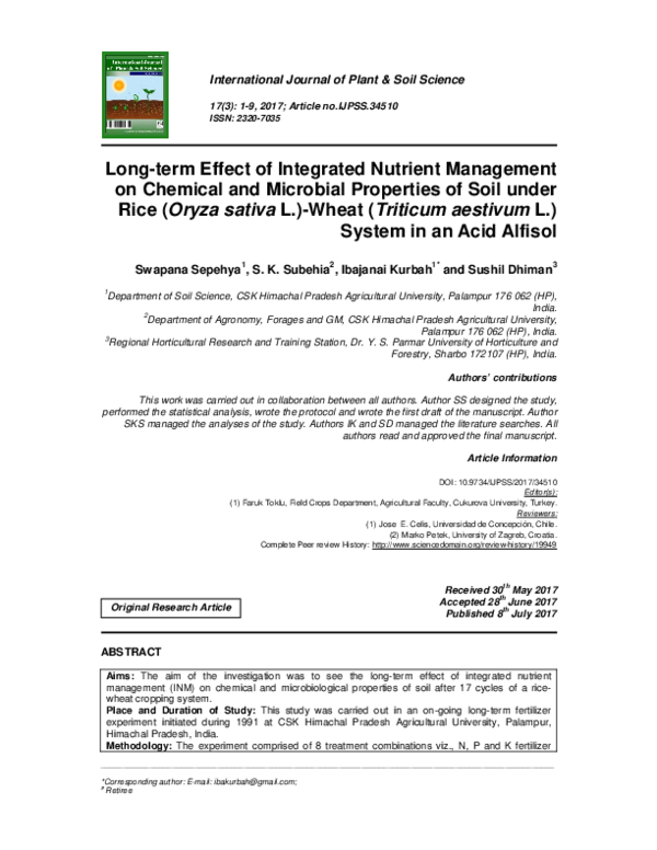 (PDF) Long-term Effect of Integrated Nutrient Management on Chemical ...