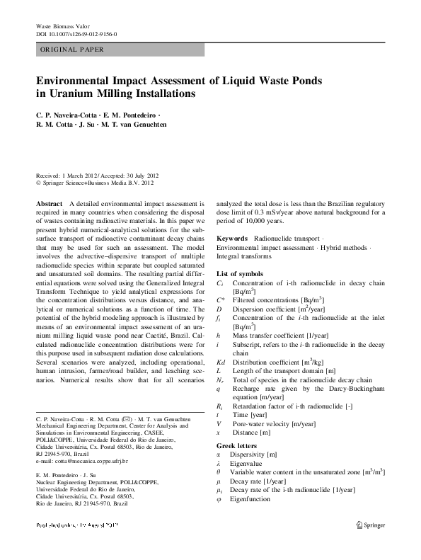 (PDF) Environmental Impact Assessment of Liquid Waste Ponds in Uranium ...