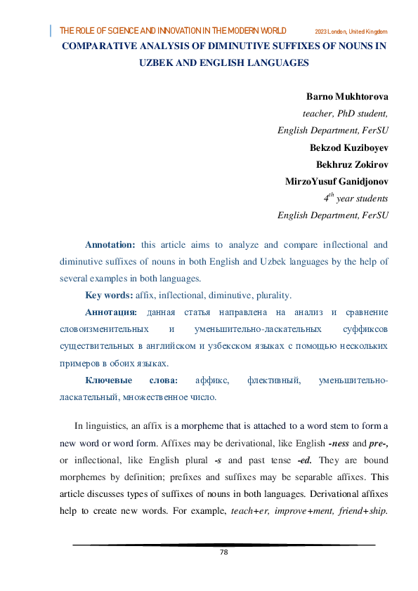 (PDF) Comparative Analysis of Diminutive Suffixes of Nouns in Uzbek and ...
