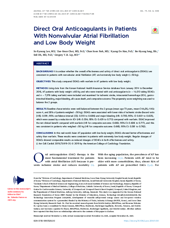 (PDF) Direct oral anticoagulants in patients with nonvalvular atrial ...