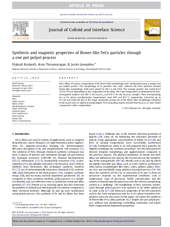 (PDF) Synthesis and magnetic properties of flower-like FeCo particles ...