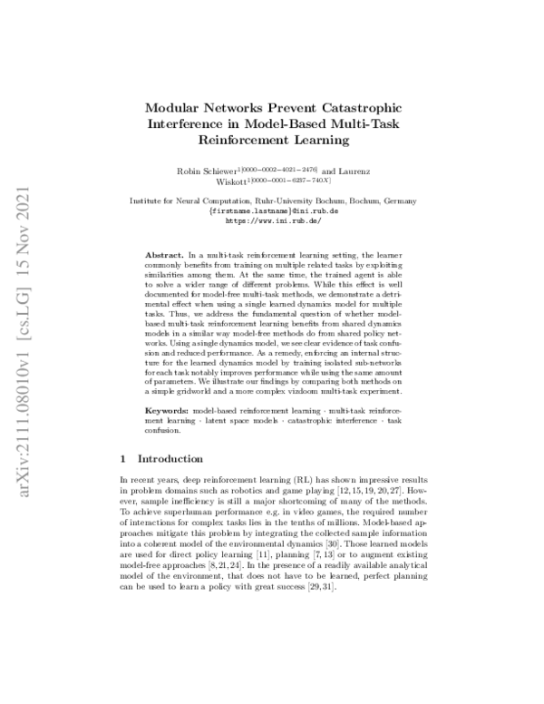 (PDF) Modular Networks Prevent Catastrophic Interference in Model-Based ...