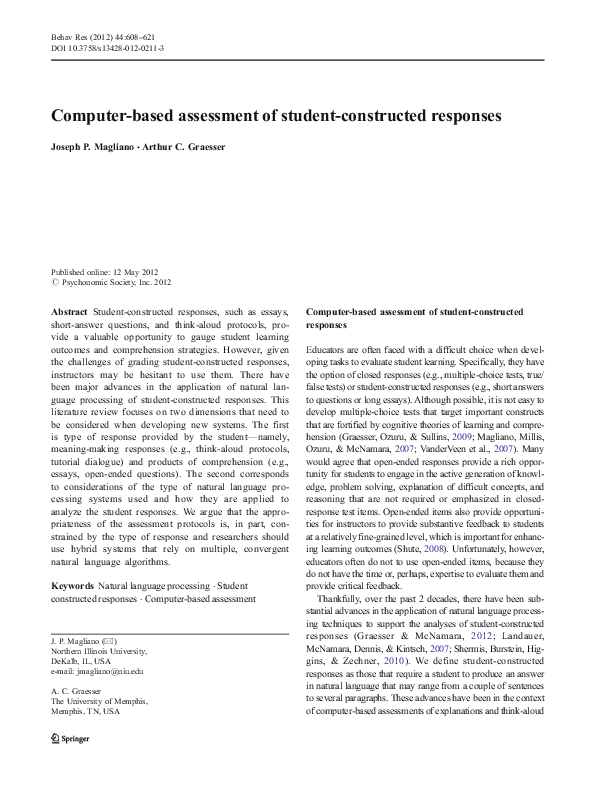 (PDF) Computer-based assessment of student-constructed responses
