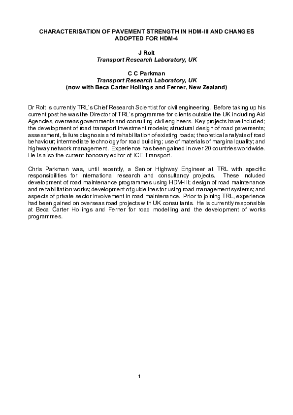 (PDF) Characterisation of Pavement Strength in HDM-III and Changes ...