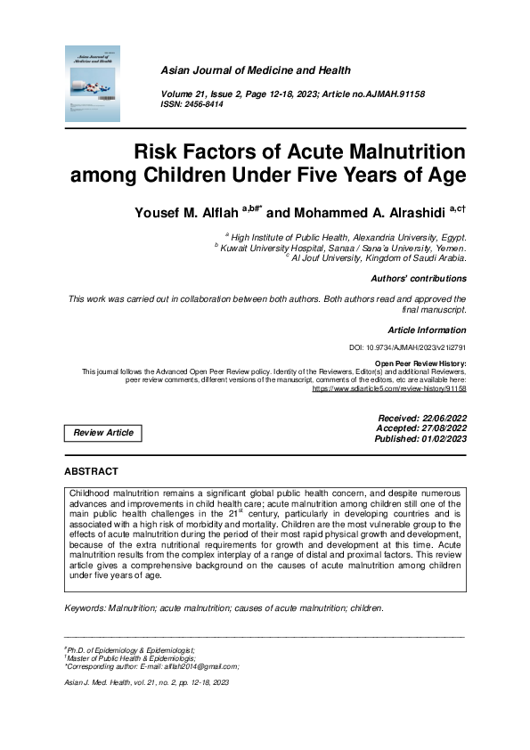 (PDF) Risk Factors of Acute Malnutrition among Children Under Five ...