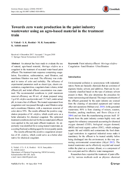 (PDF) Towards zero waste production in the paint industry wastewater ...