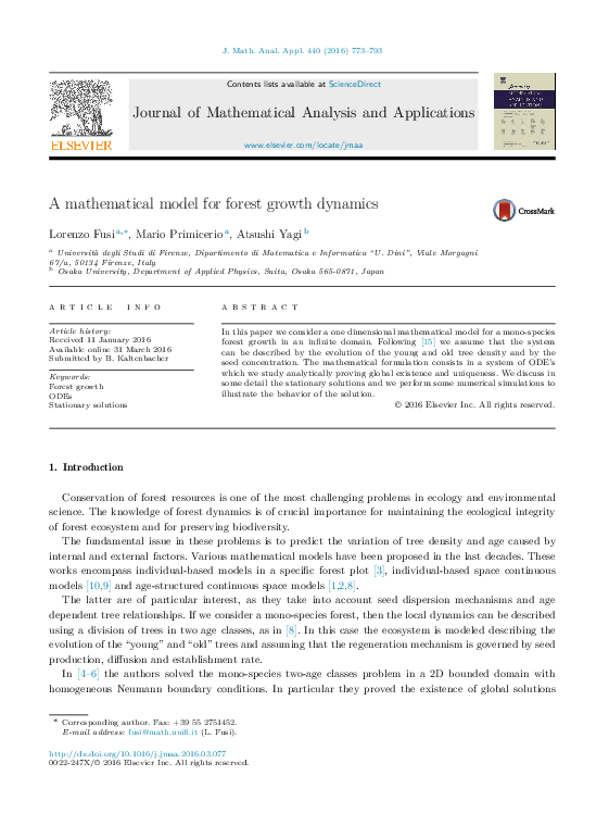(PDF) A mathematical model for forest growth dynamics