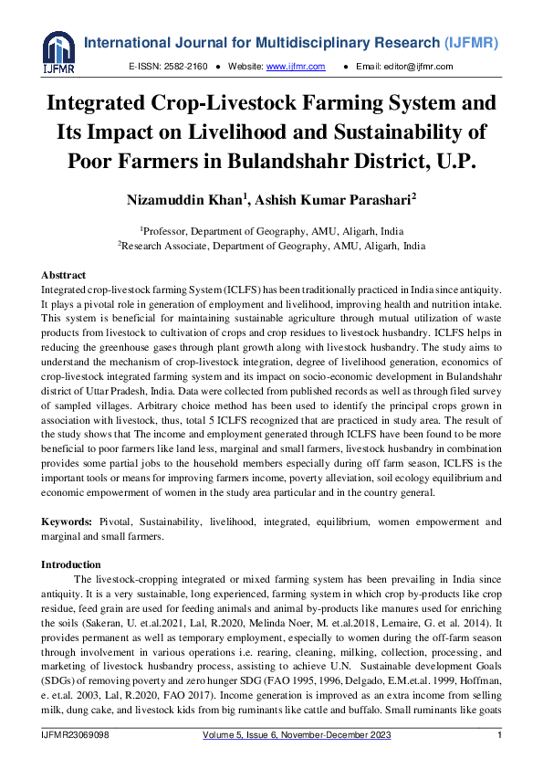 (PDF) Integrated Crop-Livestock Farming System and Its Impact on ...