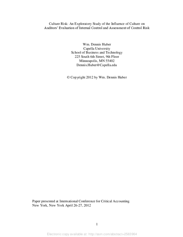 (PDF) Culture Risk: An Exploratory Study of the Influence of Culture on ...