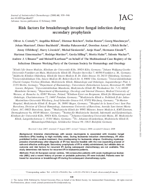 (PDF) Risk factors for breakthrough invasive fungal infection during ...