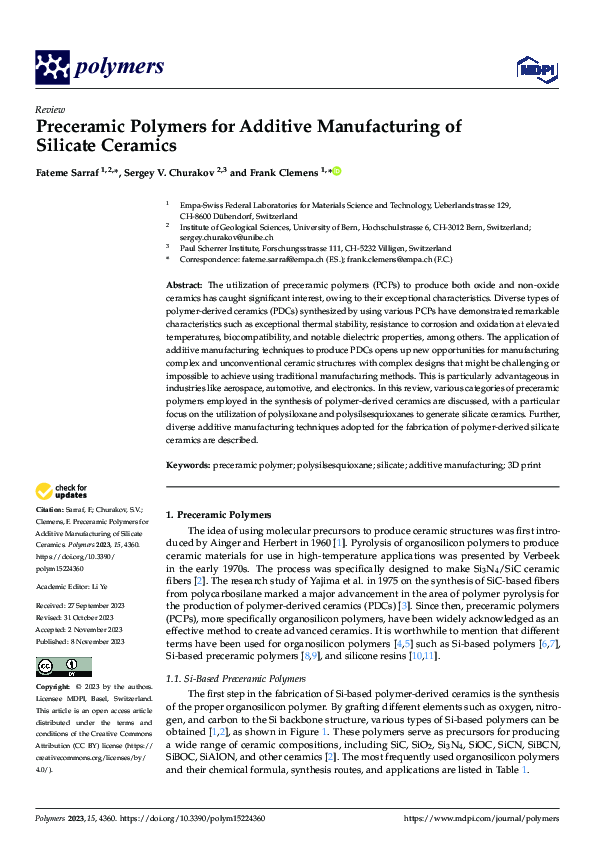 (PDF) Preceramic Polymers for Additive Manufacturing of Silicate Ceramics