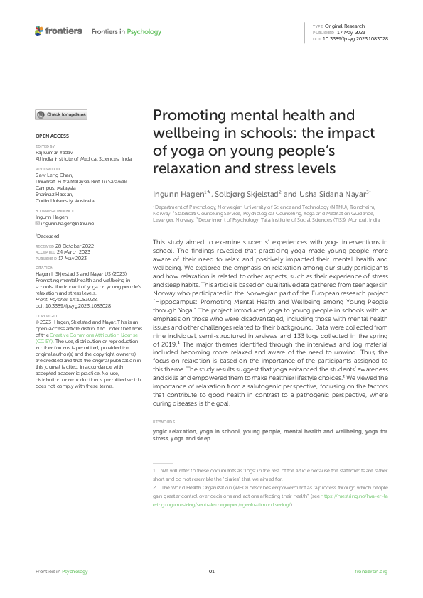 (PDF) Promoting mental health and wellbeing in schools: the impact of ...