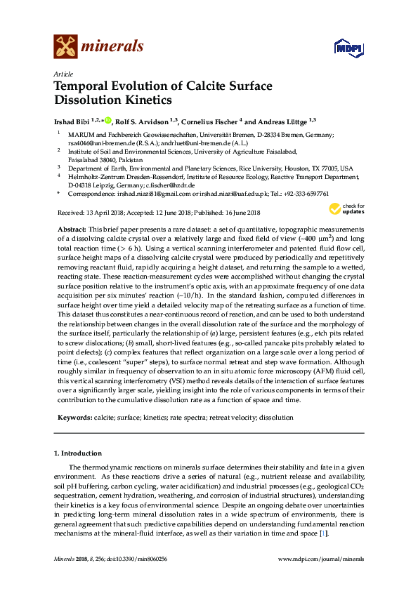 (PDF) Temporal Evolution of Calcite Surface Dissolution Kinetics