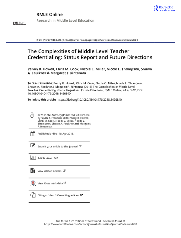 (PDF) The Complexities of Middle Level Teacher Credentialing: Status ...