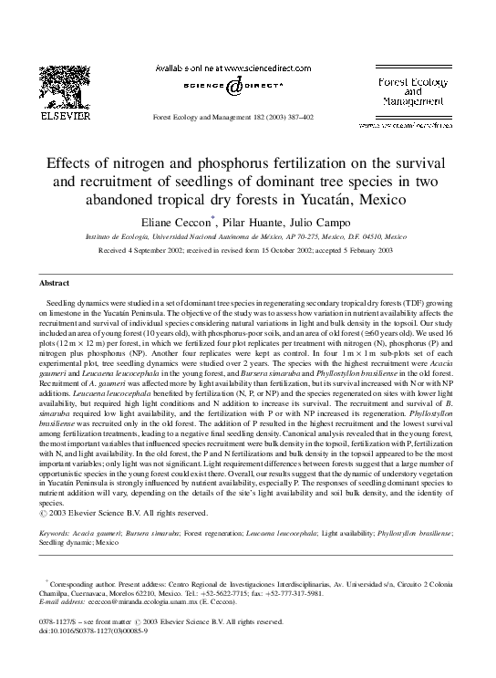 (PDF) Effects of nitrogen and phosphorus fertilization on the survival ...